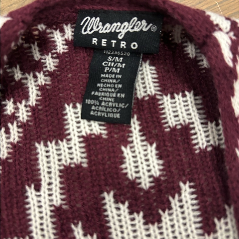 Wrangler Burgundy and White Patterned Cardigan Duster NWT! - Picture 5 of 9